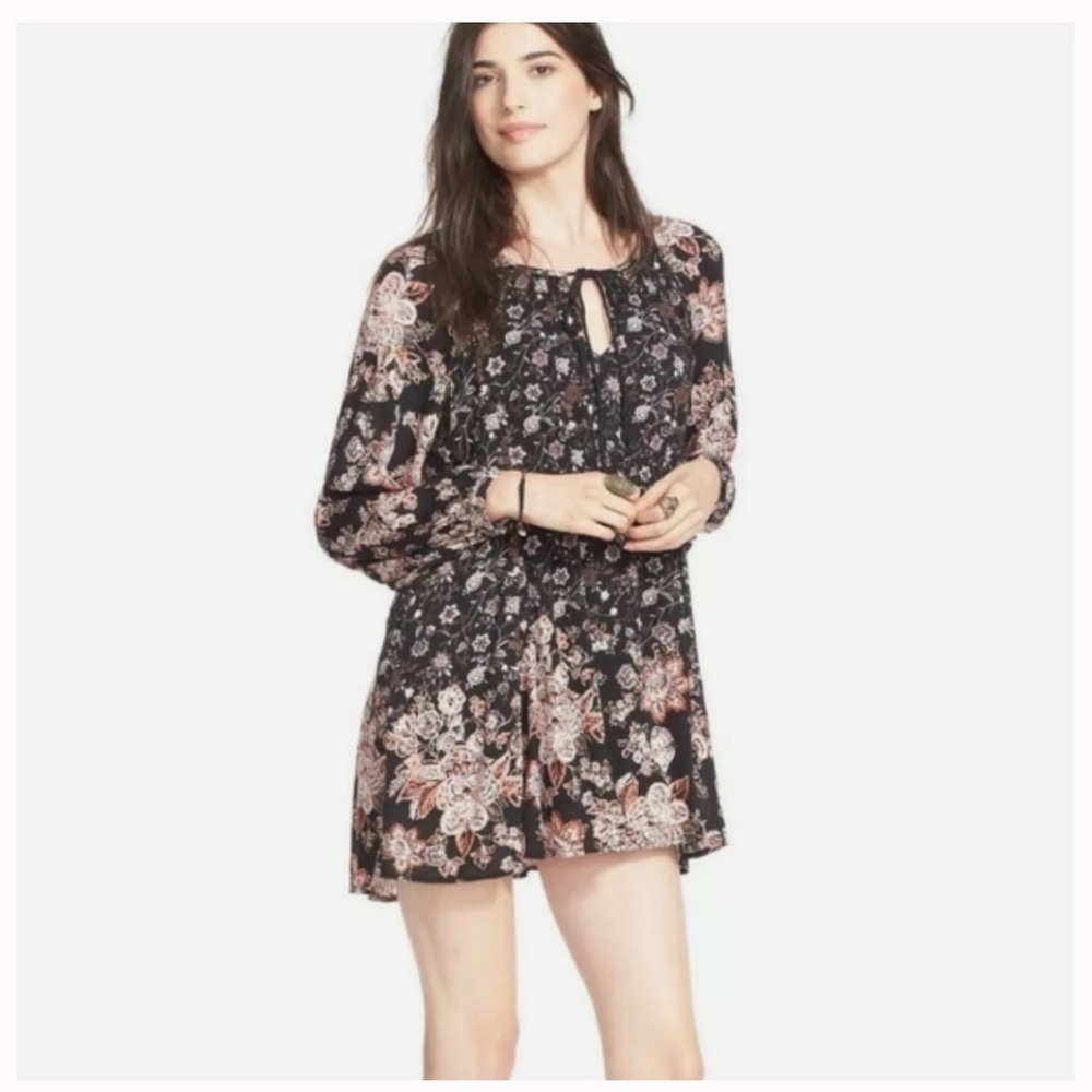 Free People Orange and Black Long Sleeve Mini Sundress